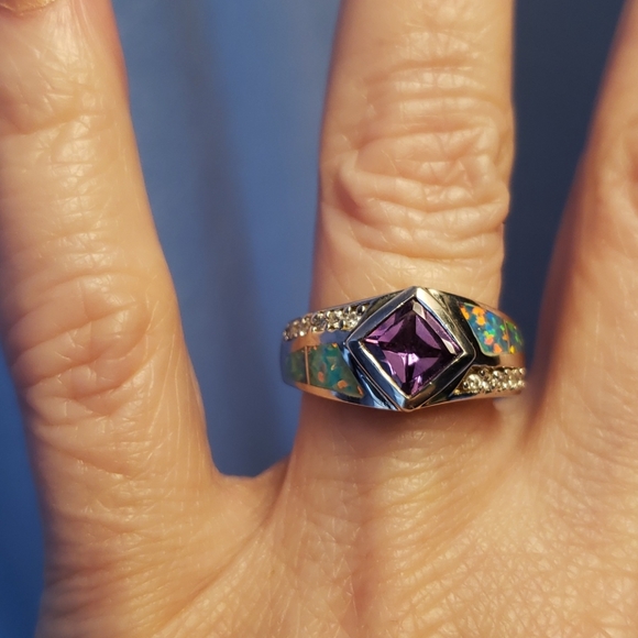 Sterling 925 Silver, lab created amethyst and opal - Picture 1 of 5